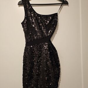 Glamorous One-Shoulder Black Sequin Dress